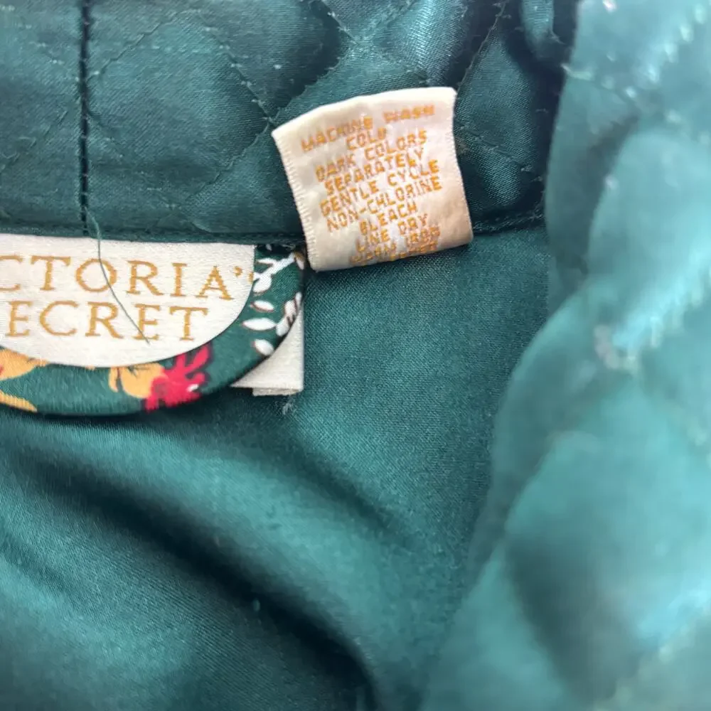 Victorias Secret Vintage Gold Label Long Belted Floral Robe Quilted Collar M/L